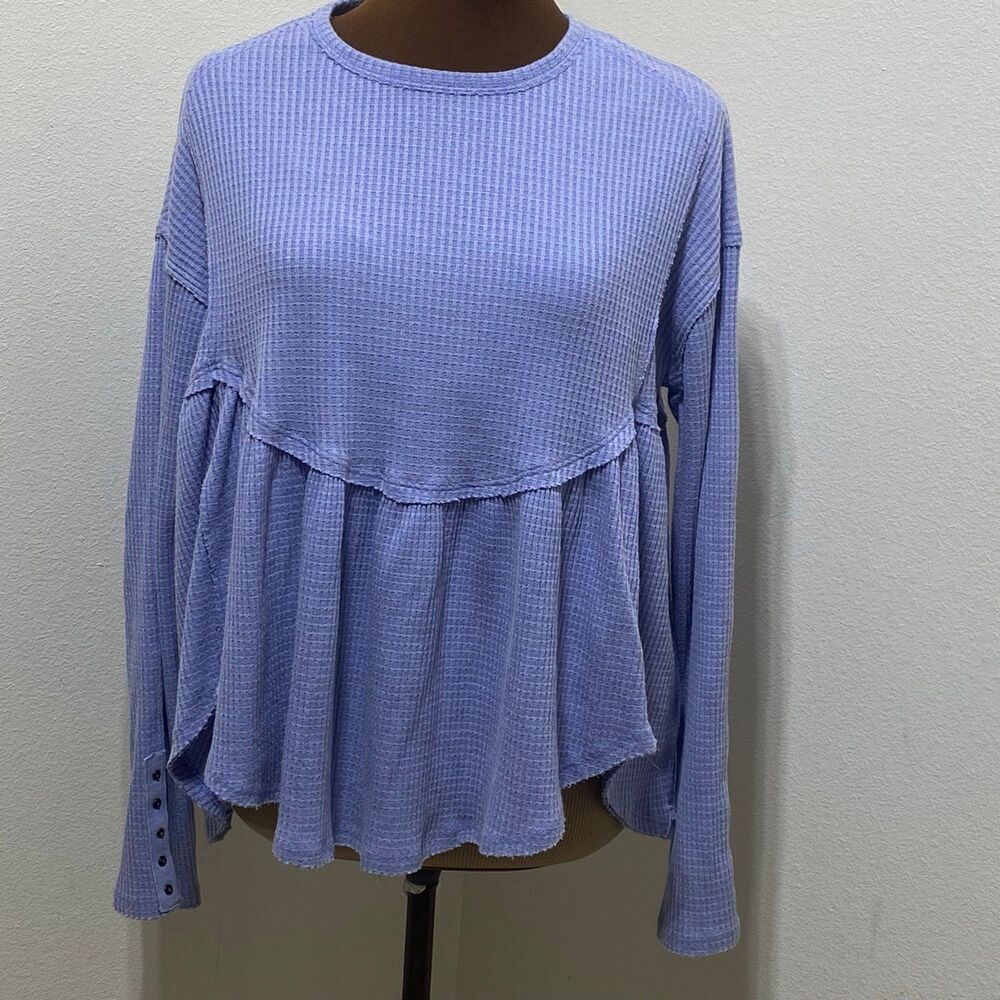Free People XS Oh My Blue Thermal Baby doll Long Sleeve Top
